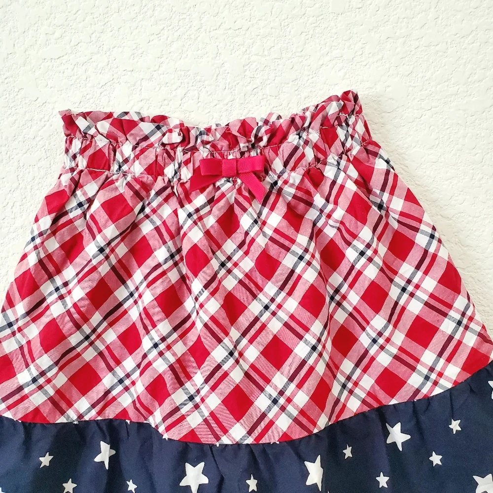 Gymboree Girls Red White Blue Plaid Stars Cotton Fit & Flare Skirt 4 USA